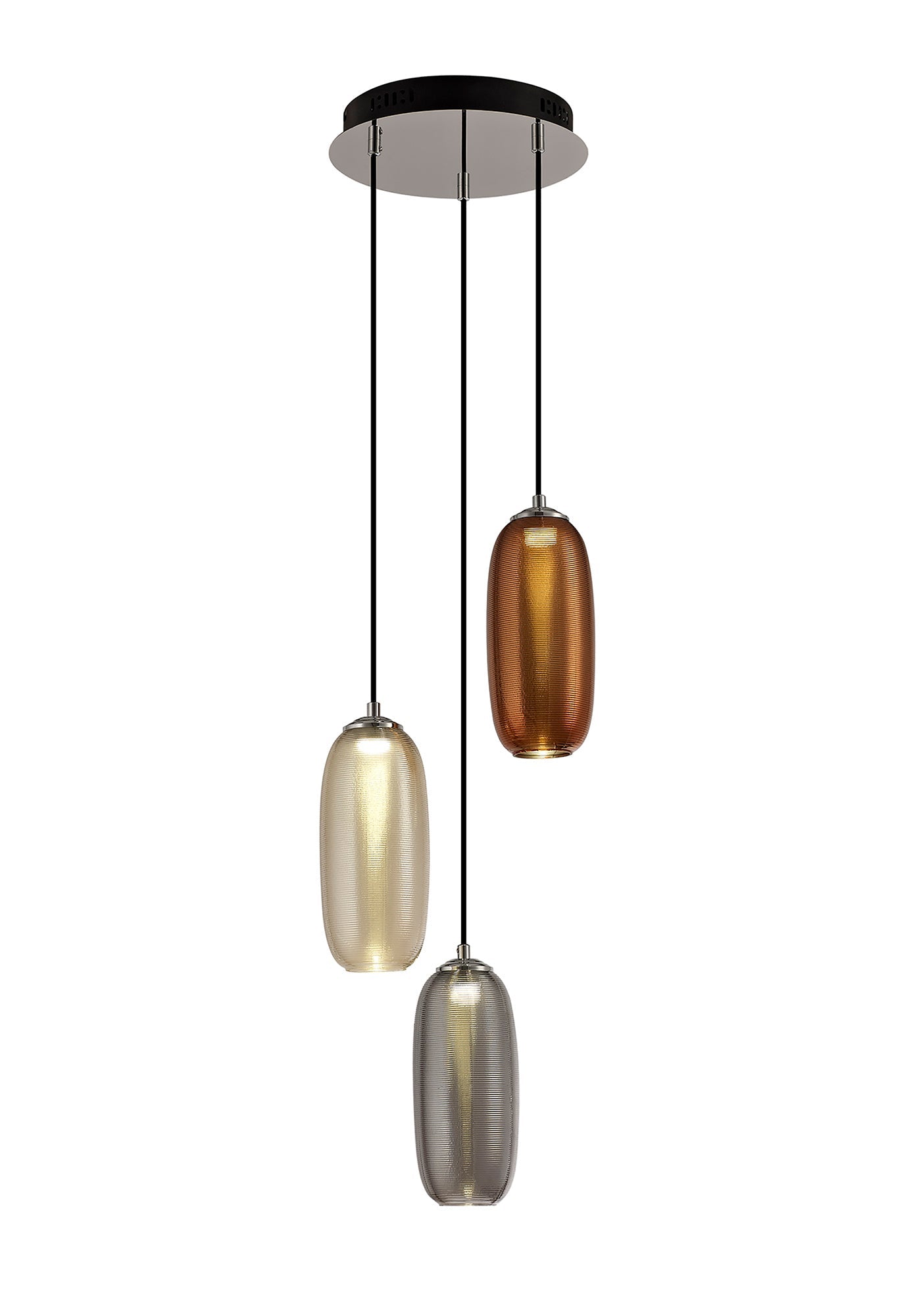 Bosley Multiple Pendant, 3 x 8W LED, 4000K, 2160lm, Smoked, Copper & Champagne and Black, 3yrs Warranty