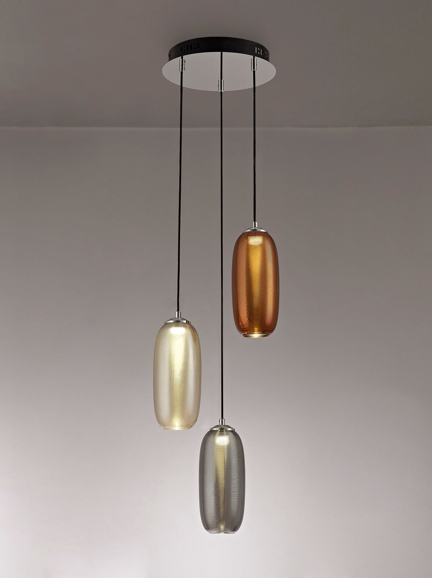 Bosley Multiple Pendant, 3 x 8W LED, 4000K, 2160lm, Smoked, Copper & Champagne and Black, 3yrs Warranty