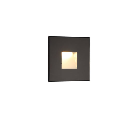 Bower Recessed Square Glass Fronted Wall Lamp, 1 x 1.8W LED, 3000K, 70lm, IP65, Black, 3yrs Warranty