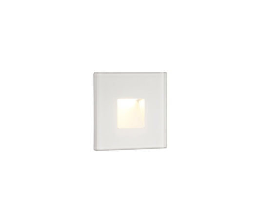 Bower Recessed Square Glass Fronted Wall Lamp, 1 x 1.8W LED, 3000K, 70lm, IP65, White, 3yrs Warranty