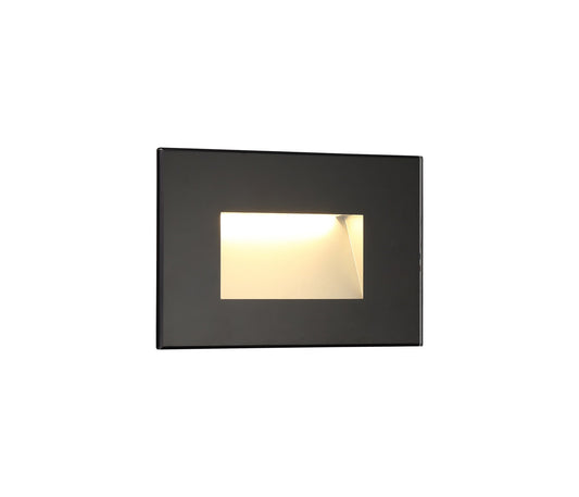 Bower Recessed Rectangle Glass Fronted Wall Lamp, 1 x 3.3W LED, 3000K, 145lm, IP65, Black, 3yrs Warranty