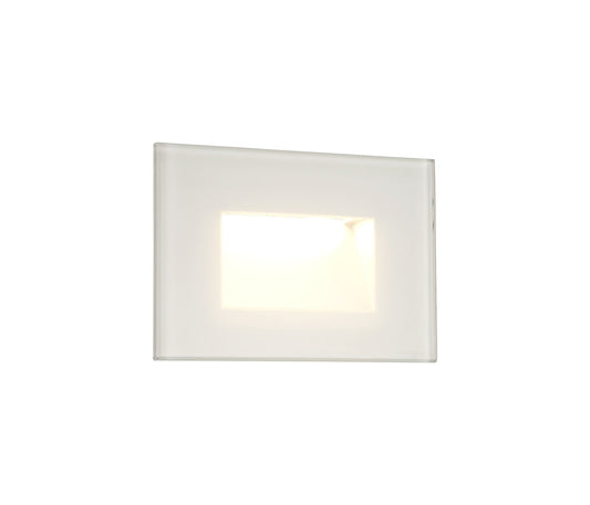 Bower Recessed Rectangle Glass Fronted Wall Lamp, 1 x 3.3W LED, 3000K, 145lm, IP65, White, 3yrs Warranty