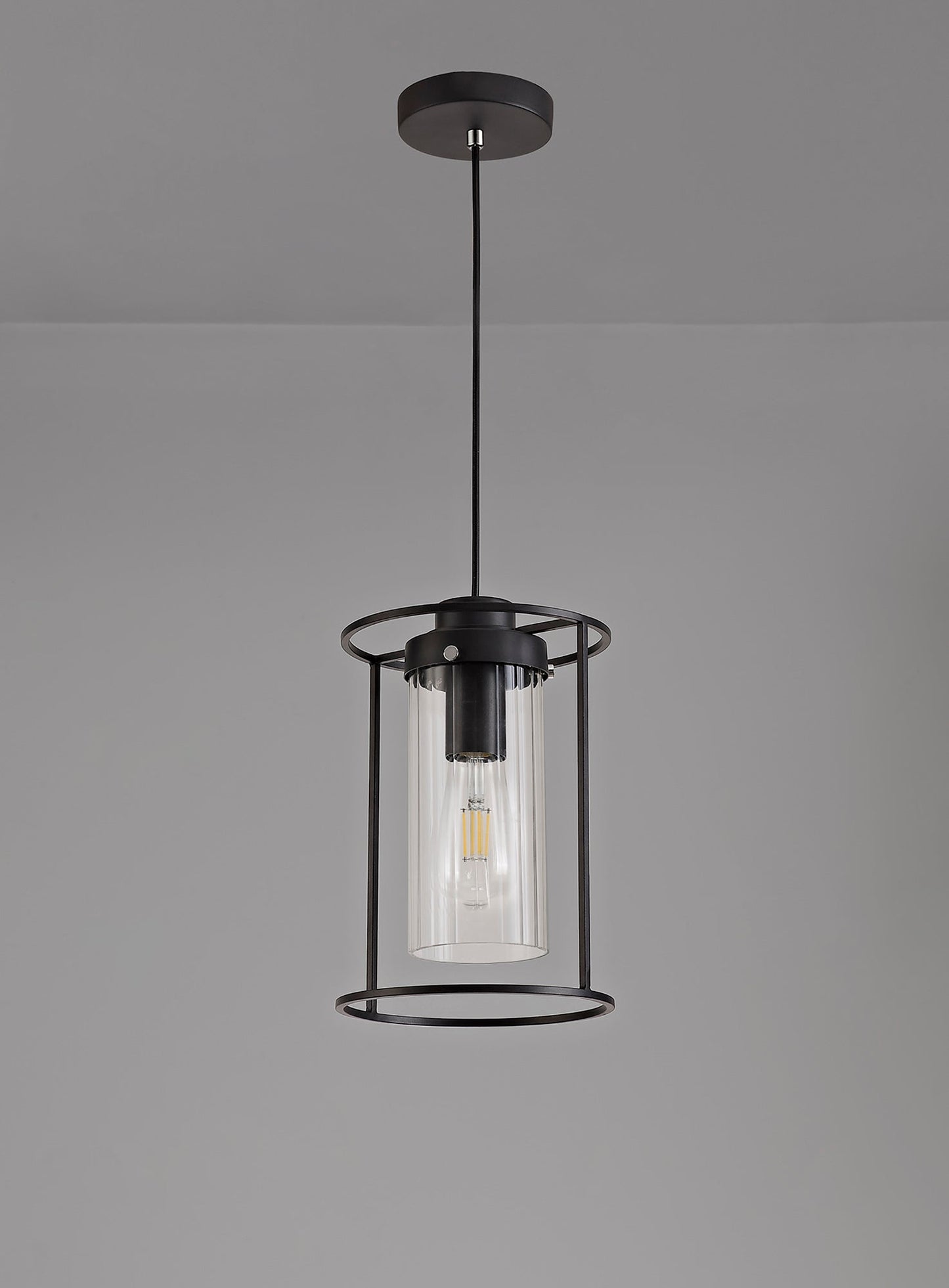 Bramhall Single Pendant, 1 Light E27, Black and Clear Glass
