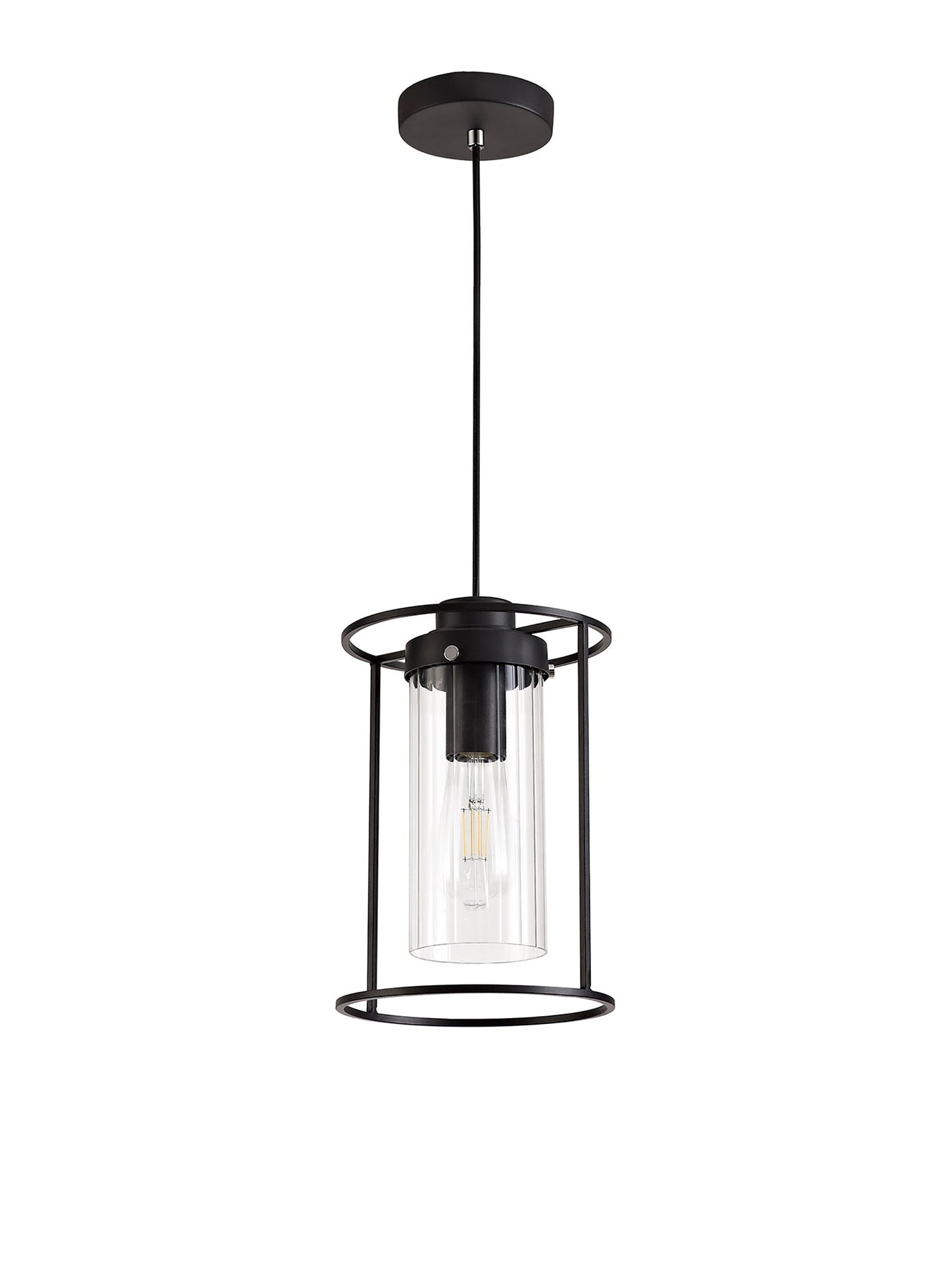 Bramhall Single Pendant, 1 Light E27, Black and Clear Glass