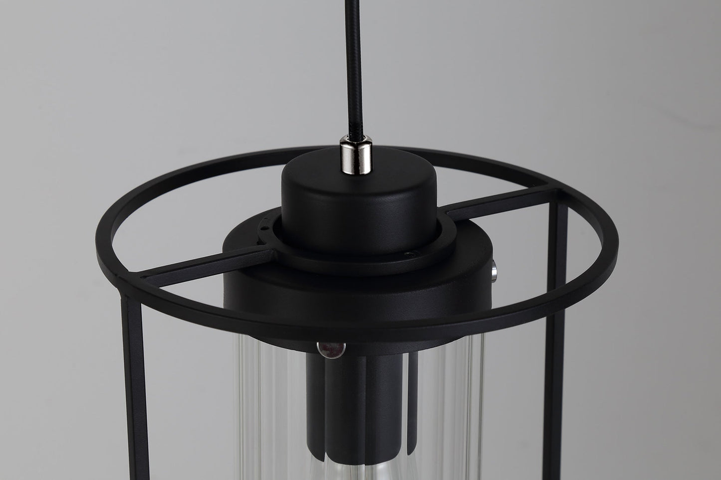 Bramhall Single Pendant, 1 Light E27, Black and Clear Glass