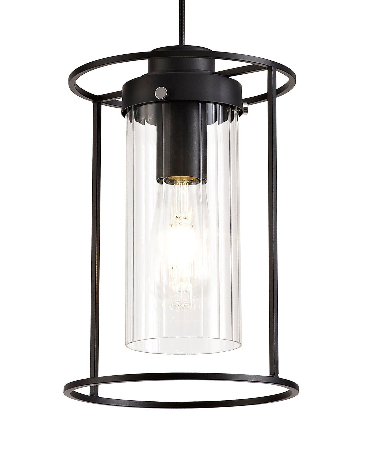 Bramhall Single Pendant, 1 Light E27, Black and Clear Glass