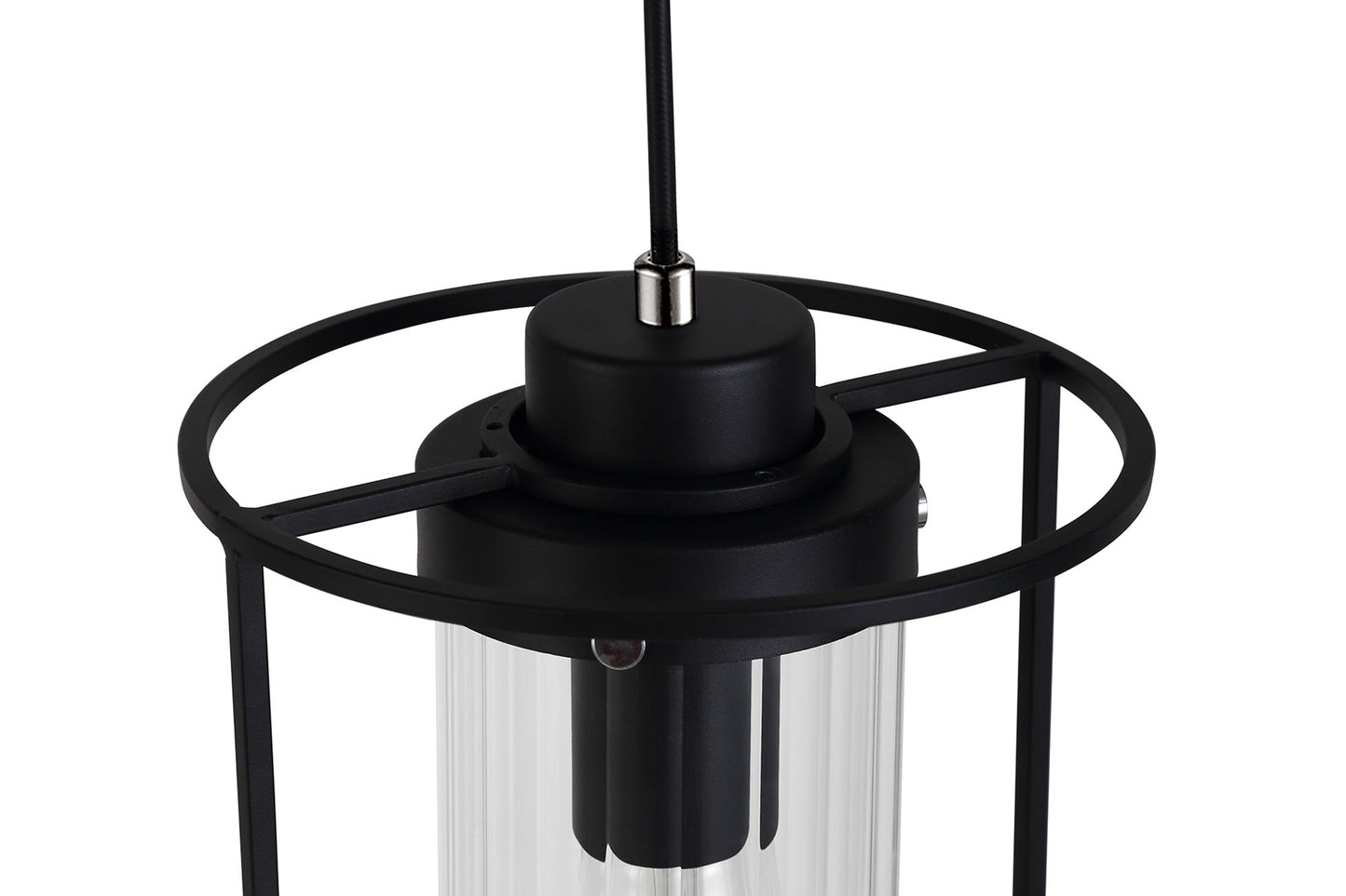 Bramhall Single Pendant, 1 Light E27, Black and Clear Glass