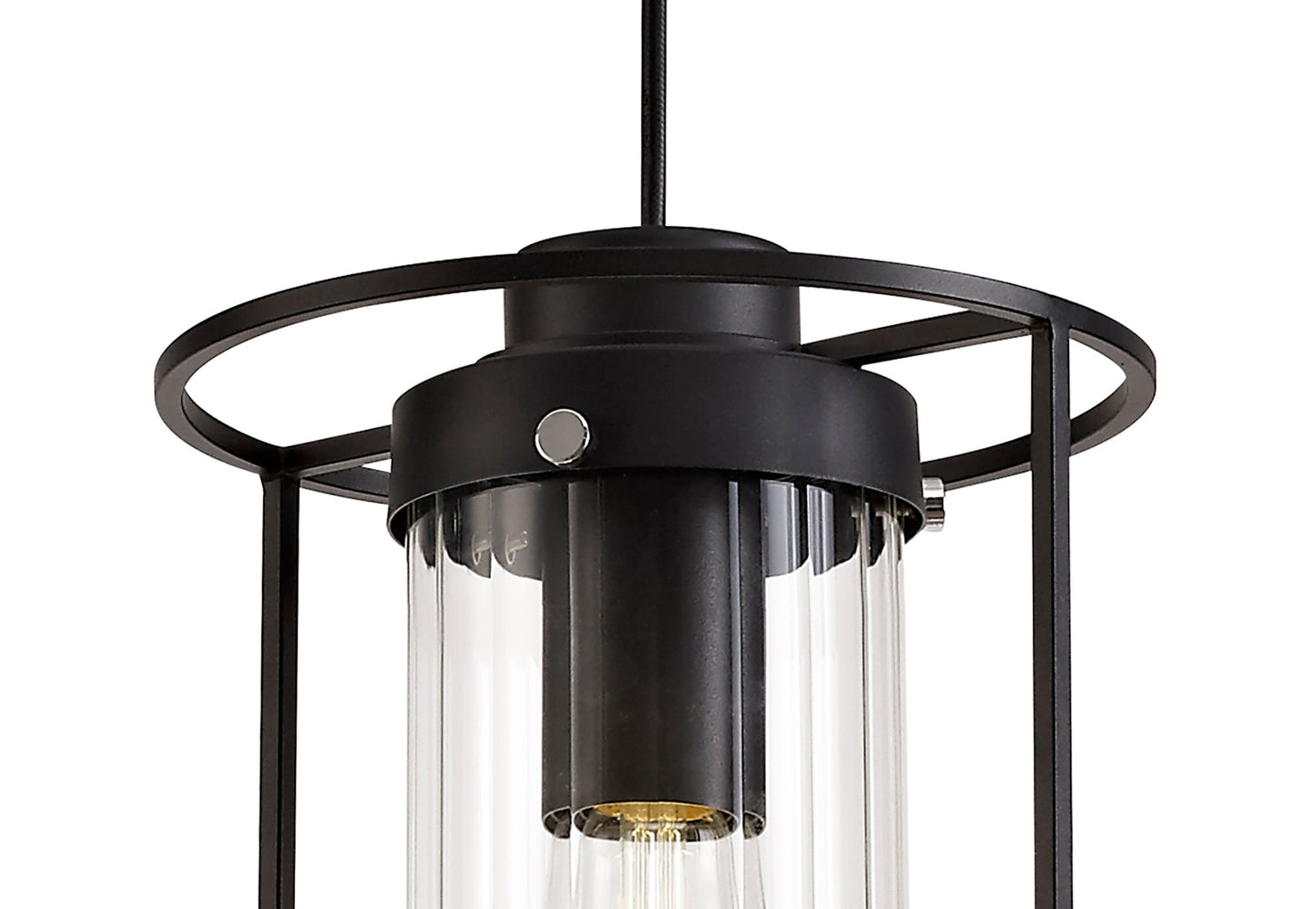 Bramhall Single Pendant, 1 Light E27, Black and Clear Glass