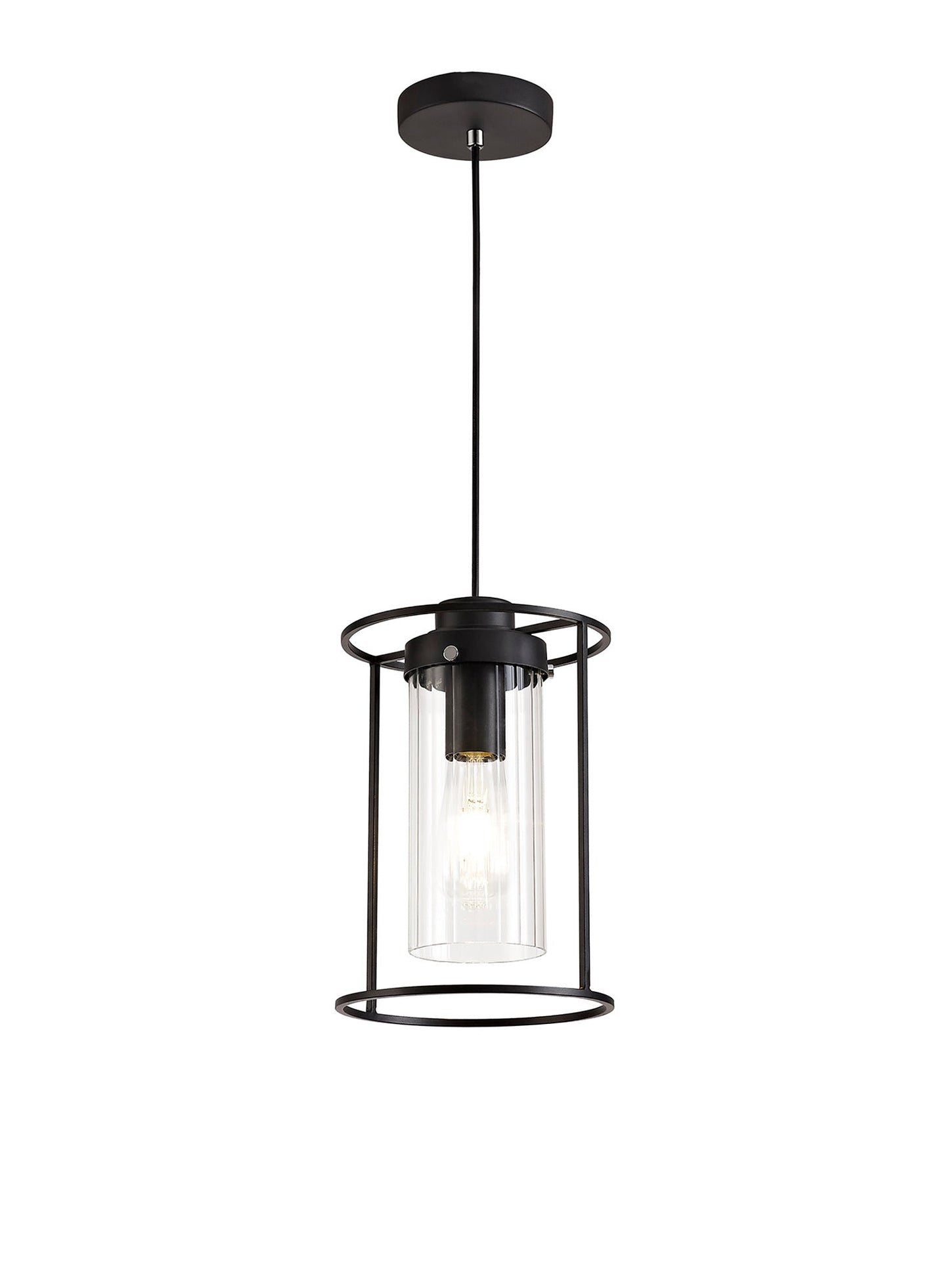 Bramhall Single Pendant, 1 Light E27, Black and Clear Glass