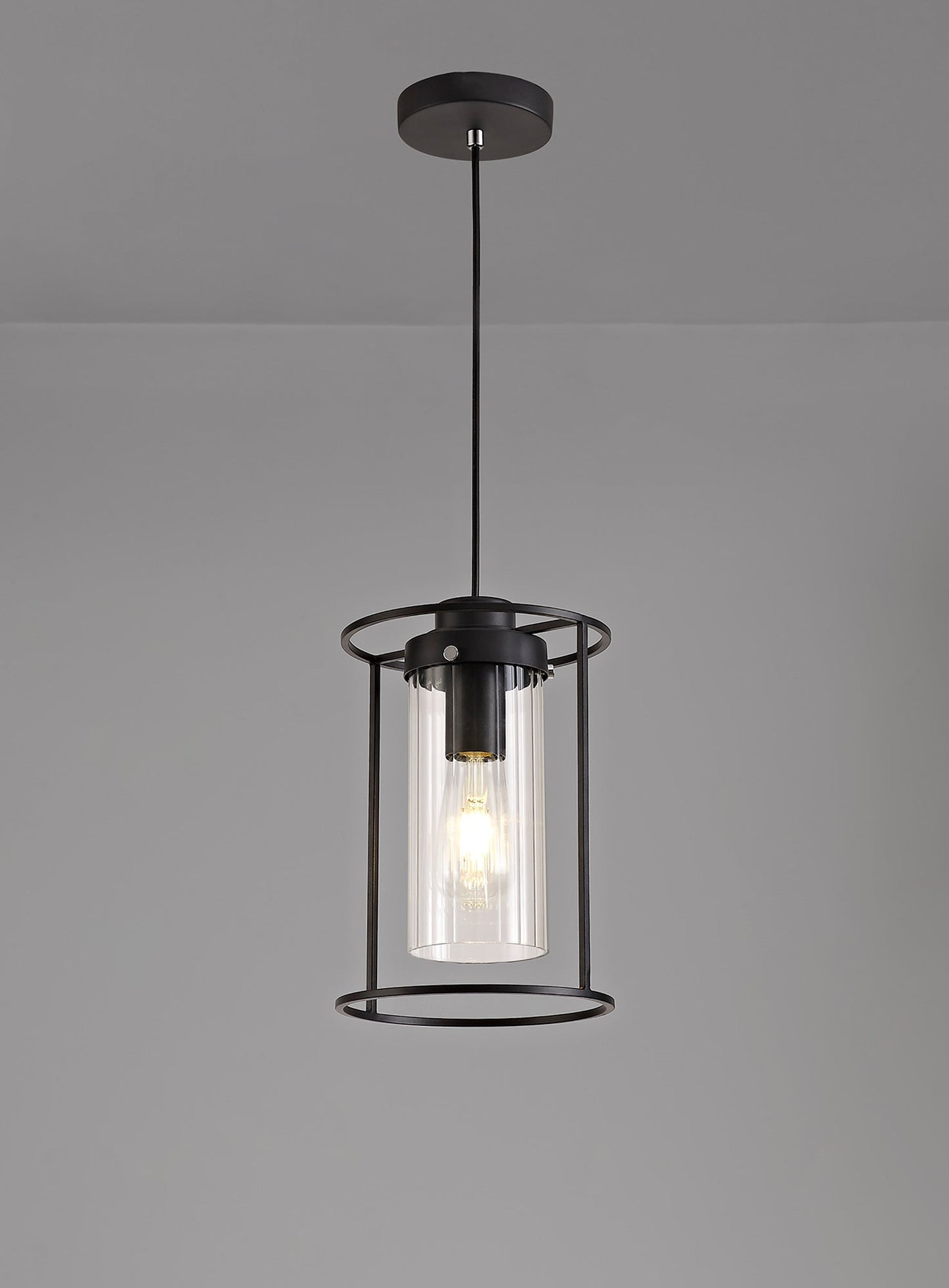 Bramhall Single Pendant, 1 Light E27, Black and Clear Glass