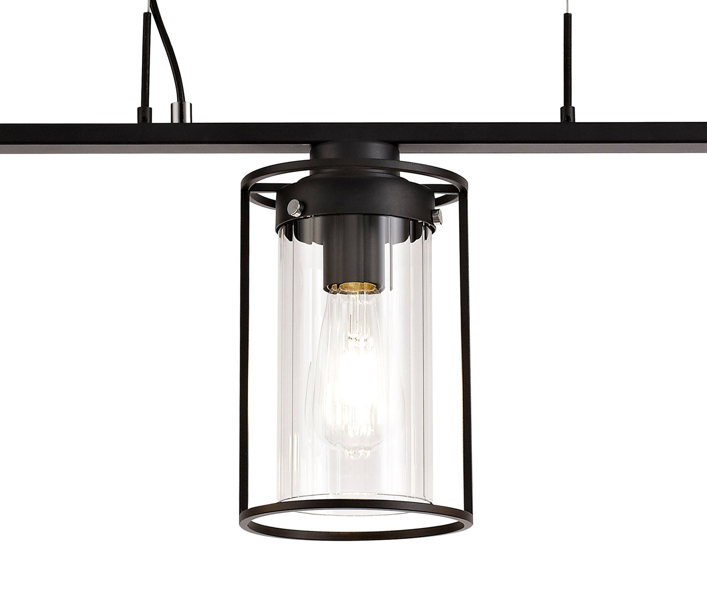 Bramhall Linear Pendant, 3 Light E27, Black and Clear Glass