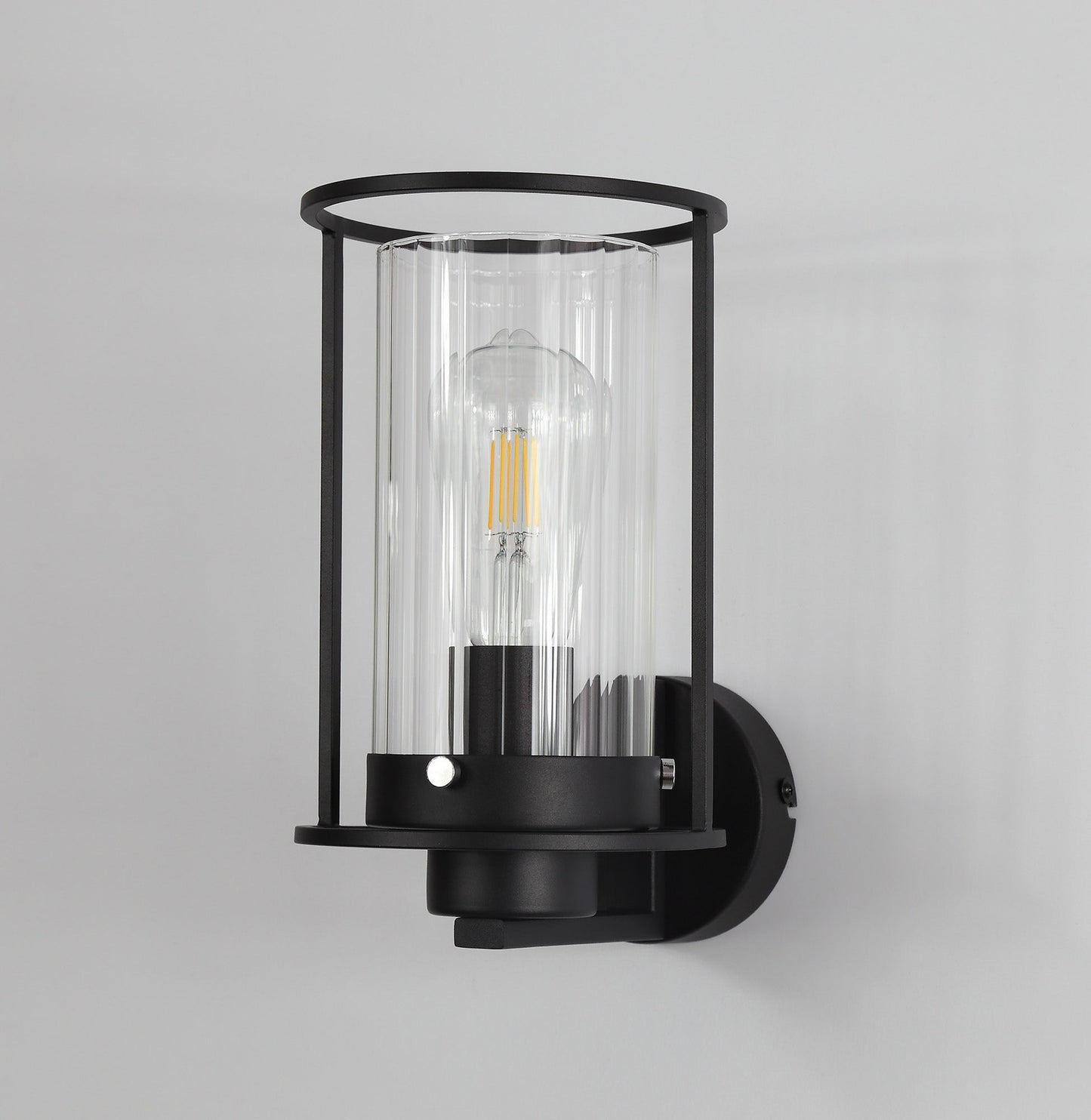Bramhall Wall Light, 1 Light E27, Black and Clear Glass