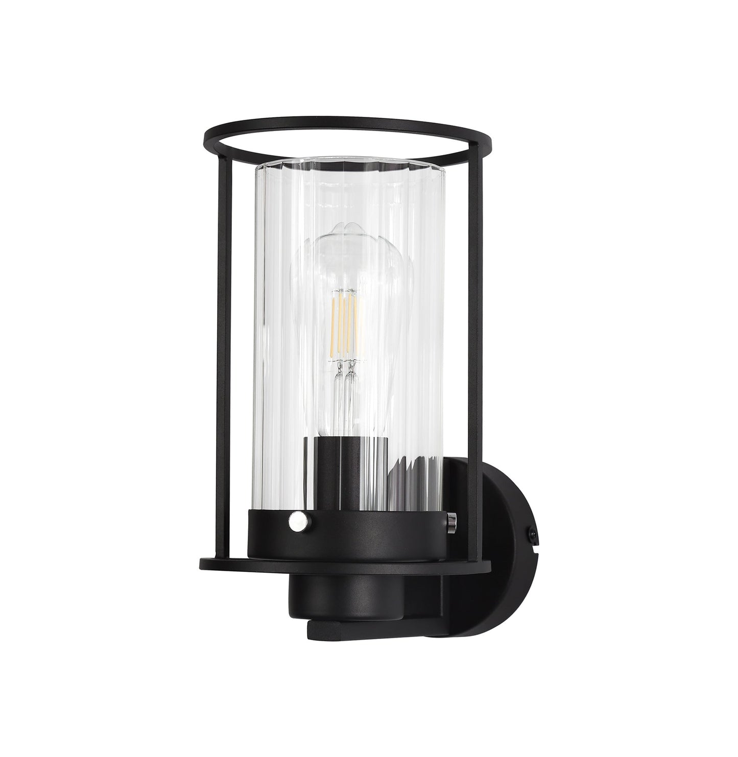 Bramhall Wall Light, 1 Light E27, Black and Clear Glass