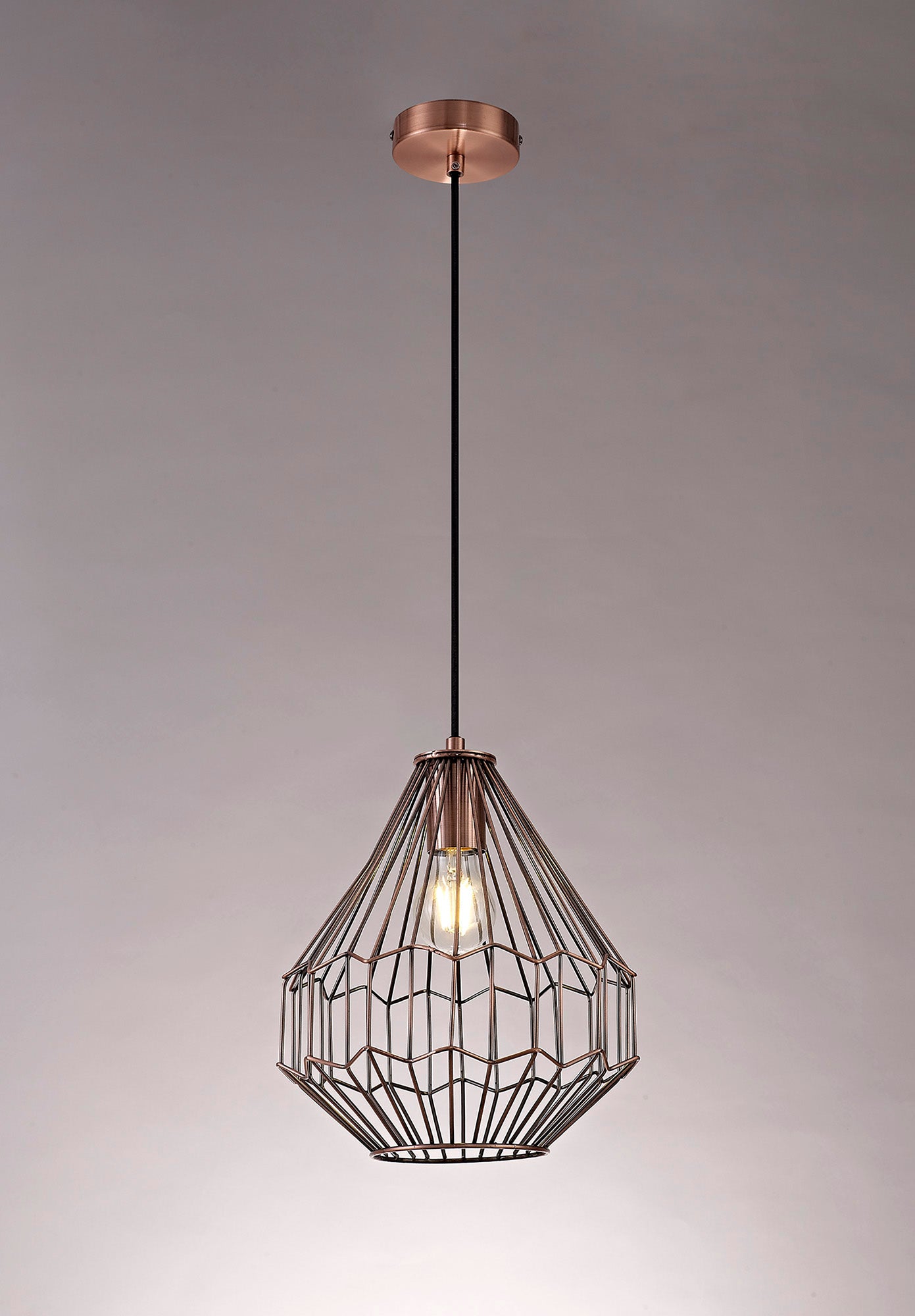 Bucklow Small Pendant, 1 x E27, Antique Copper and Black 2