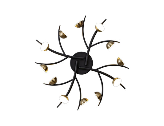 Budworth 12 Light Semi-Flush, 12 x 3W LED, 3000K, 1980lm, Black and Antique Brass, 3yrs Warranty