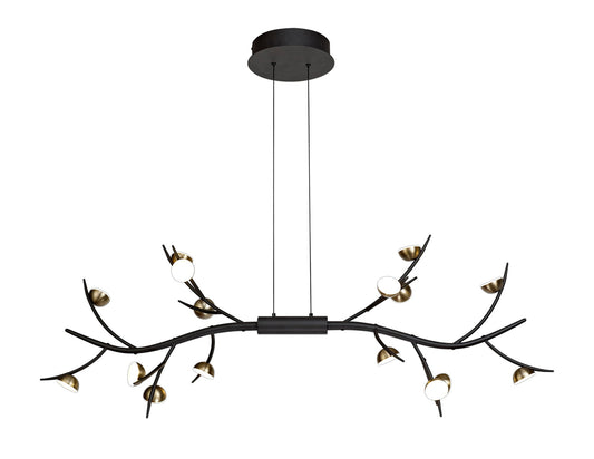 Budworth 16 Light Linear Pendant, 16 x 3W LED, 3000K, 2640lm, Black and Antique Brass, 3yrs Warranty