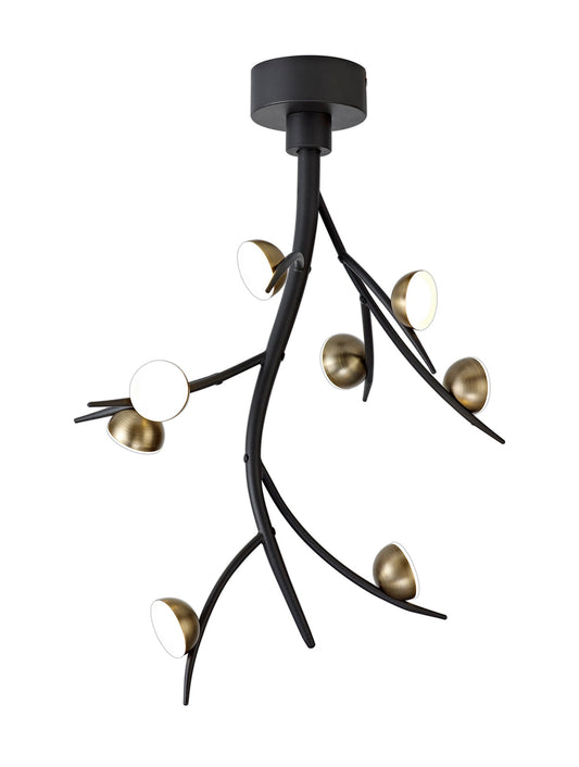 Budworth 8 Light Ceiling Pendant, 8 x 3W LED, 3000K, 1320lm, Black and Antique Brass, 3yrs Warranty