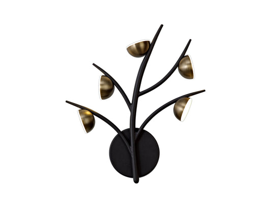 Budworth 5 Light Wall Lamp, 5 x 3W LED, 3000K, 825lm, Black and Antique Brass, 3yrs Warranty