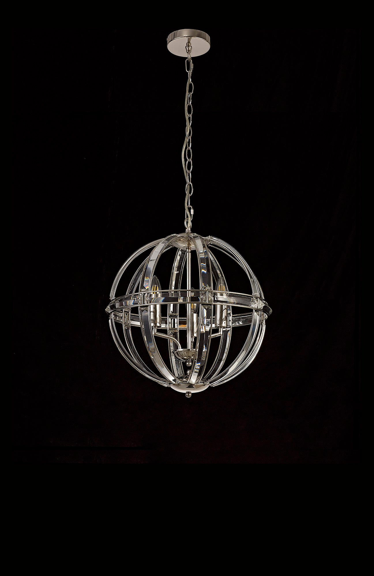 Chelford Medium Round Pendant, 3 Light E27, Polished Nickel