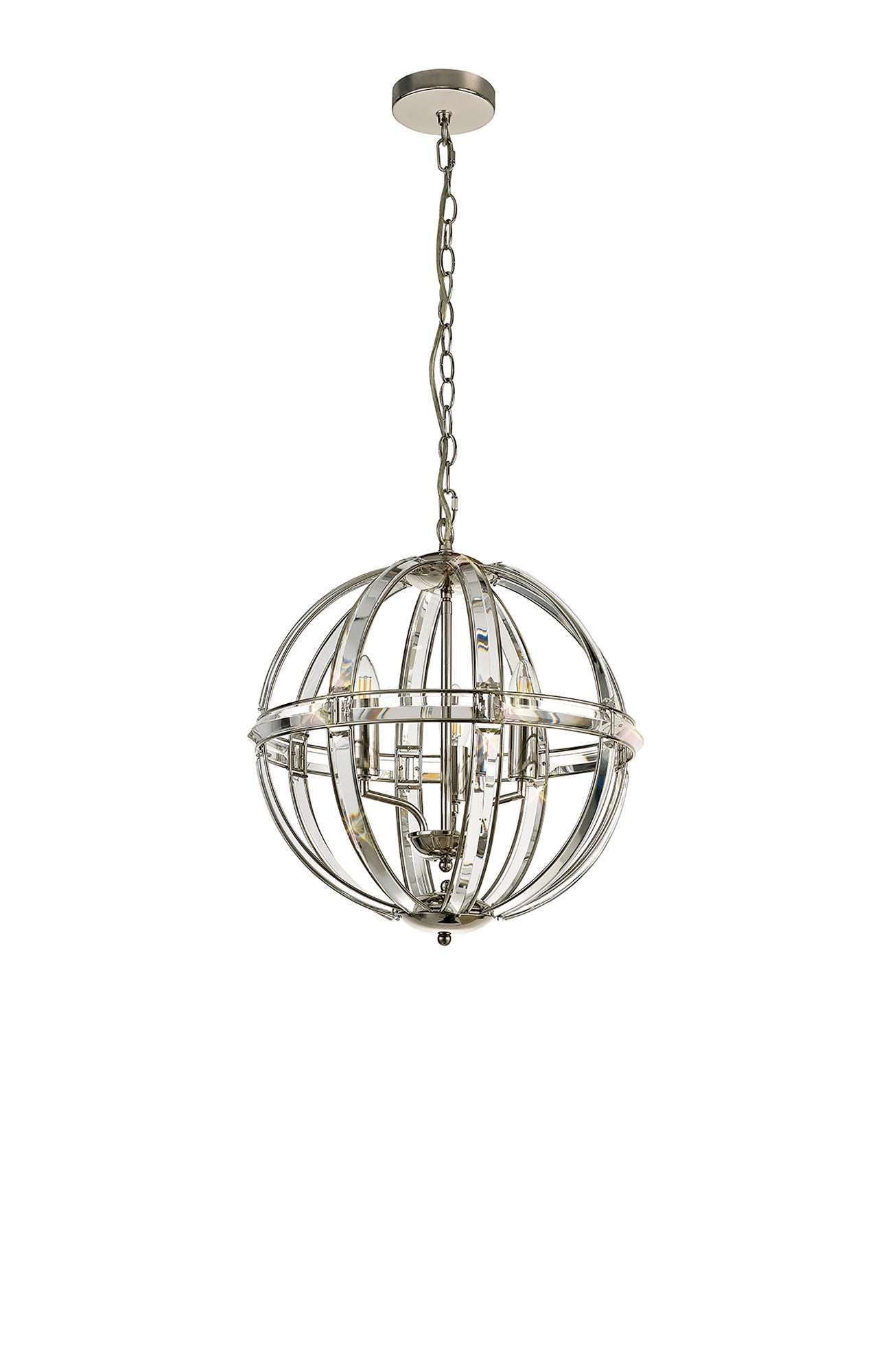 Chelford Medium Round Pendant, 3 Light E27, Polished Nickel