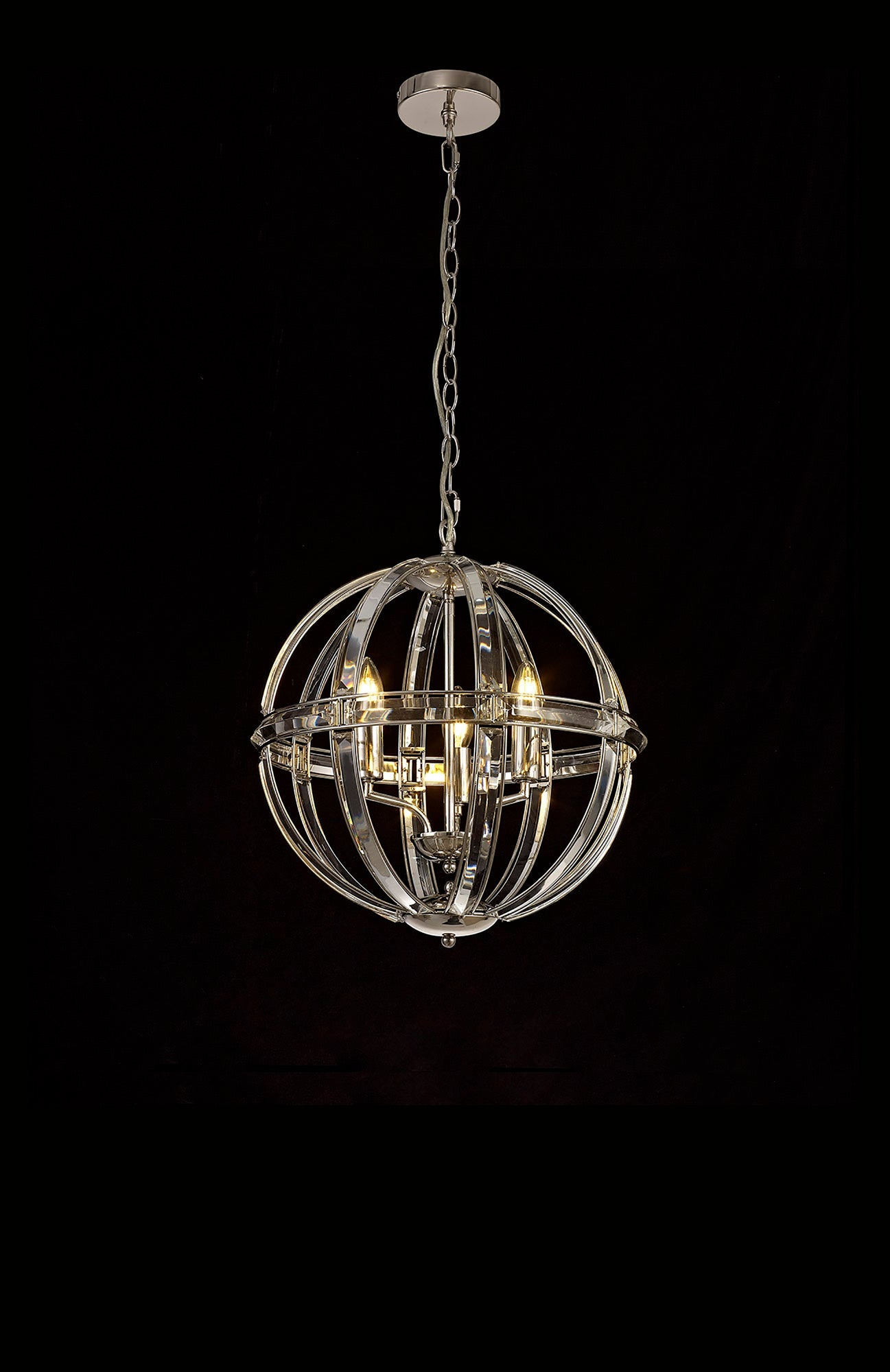 Chelford Medium Round Pendant, 3 Light E27, Polished Nickel