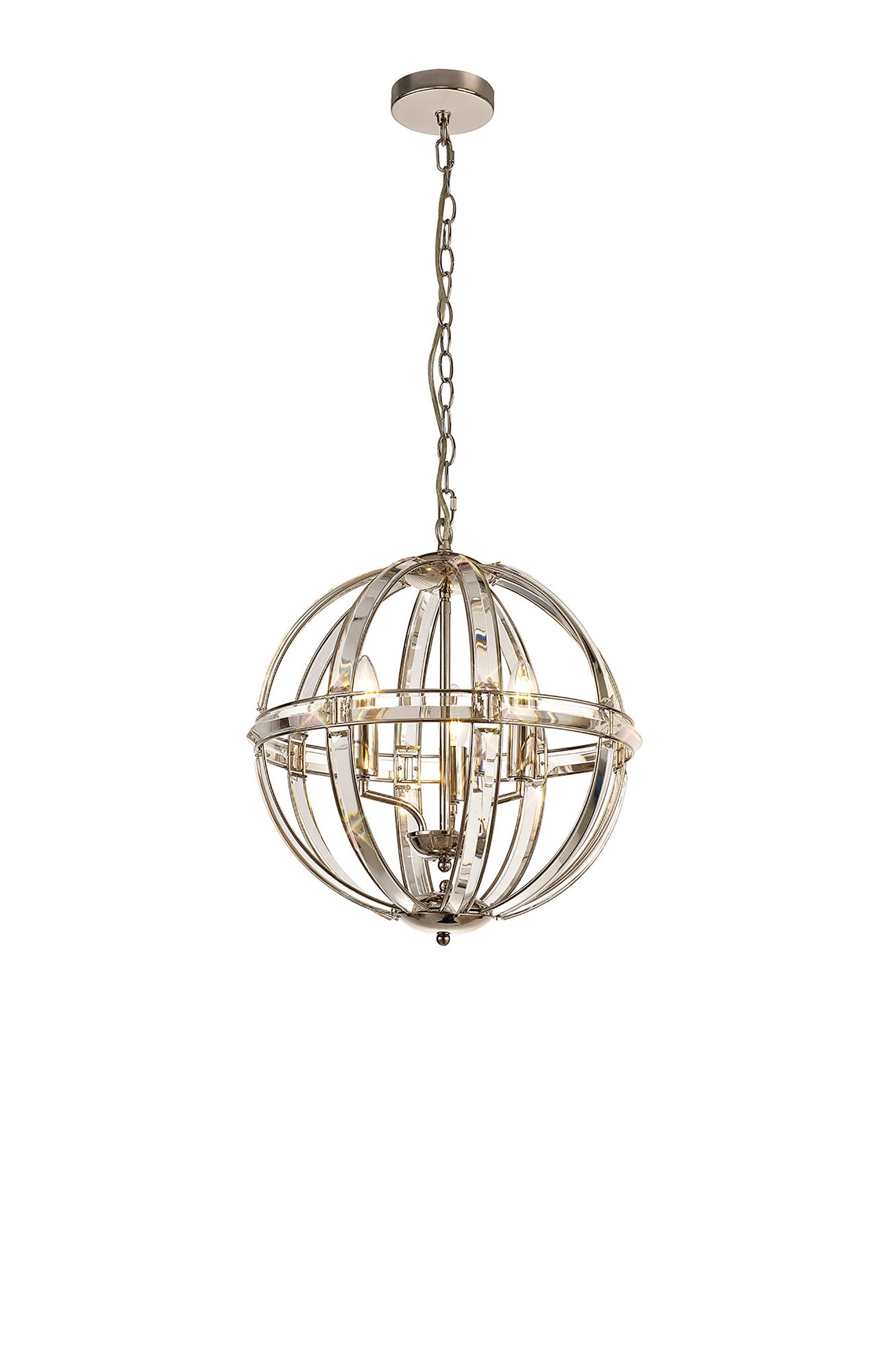 Chelford Medium Round Pendant, 3 Light E27, Polished Nickel