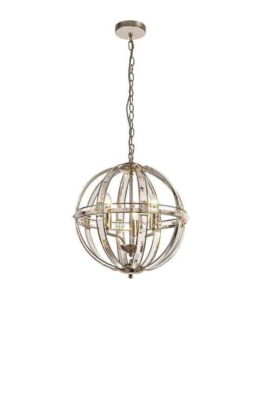 Chelford Medium Round Pendant, 3 Light E27, Polished Nickel