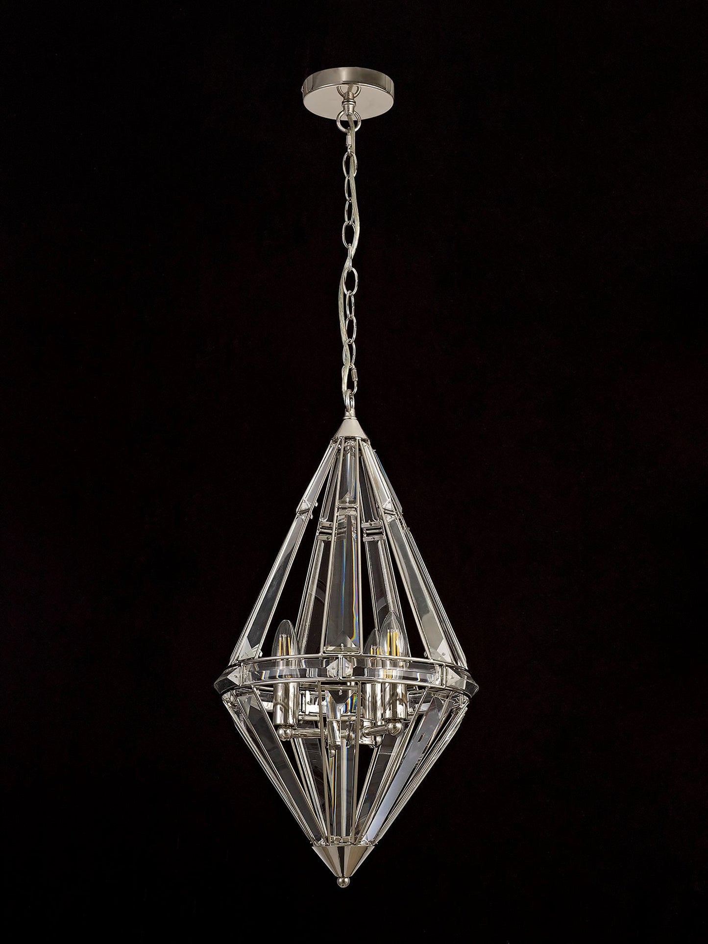 Chelford Diamond Pendant, 3 Light E27, Polished Nickel