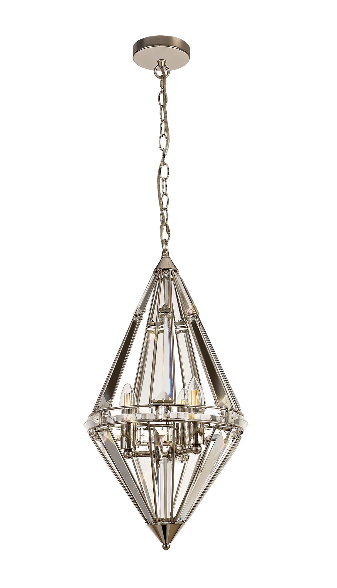 Chelford Diamond Pendant, 3 Light E27, Polished Nickel