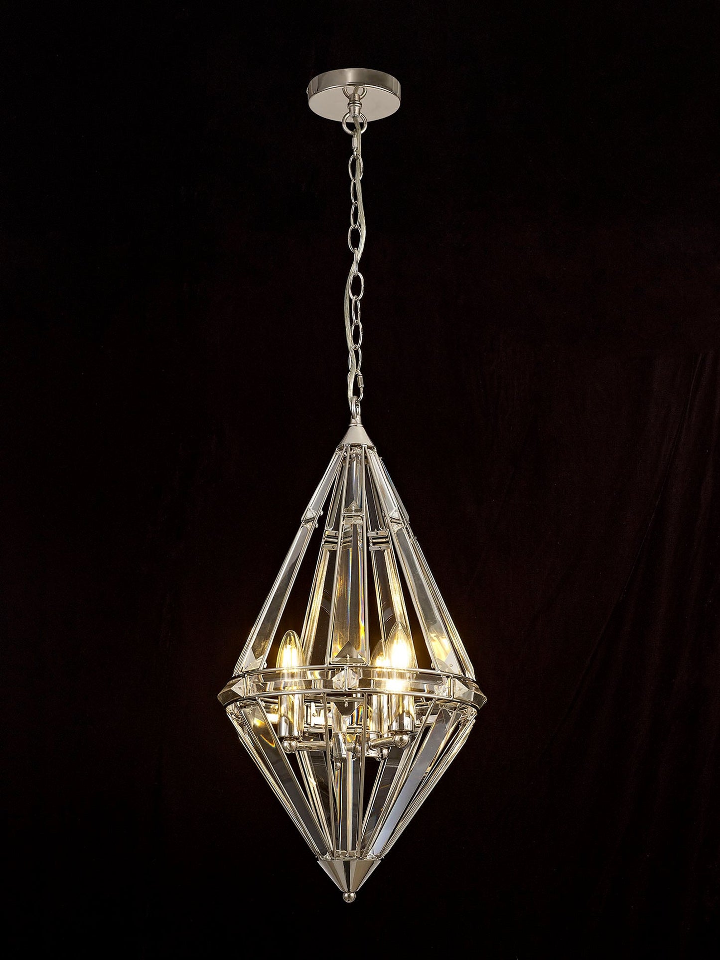 Chelford Diamond Pendant, 3 Light E27, Polished Nickel