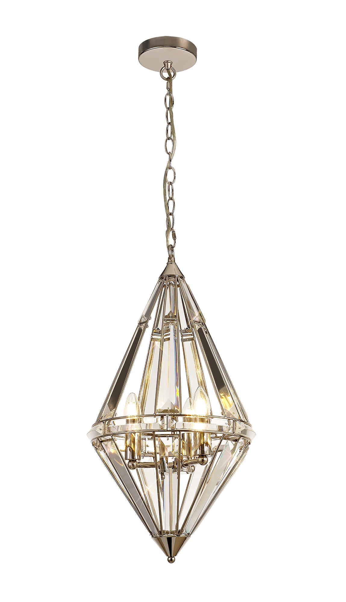 Chelford Diamond Pendant, 3 Light E27, Polished Nickel