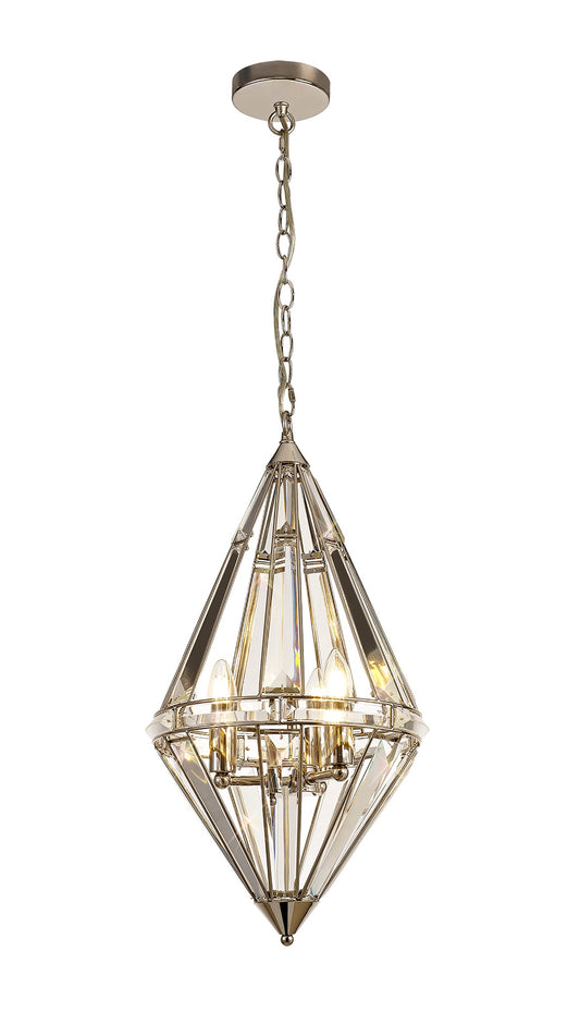 Chelford Diamond Pendant, 3 Light E27, Polished Nickel