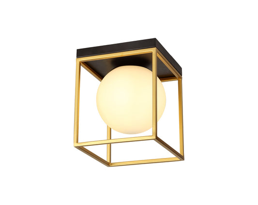 Christleton Square Ceiling Flush, 1 Light E14, Matt Black and Painted Gold