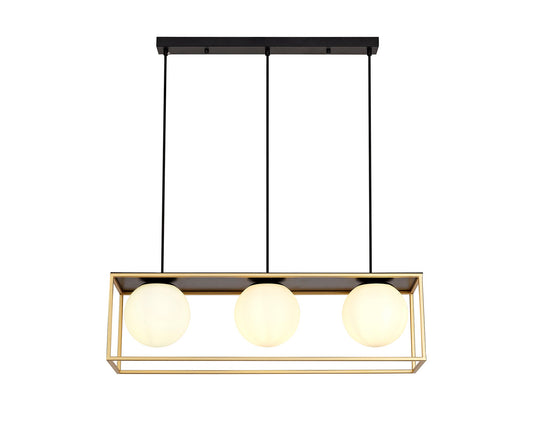 Christleton Linear Pendant, 3 Light Adjustable E14, Matt Black and Painted Gold