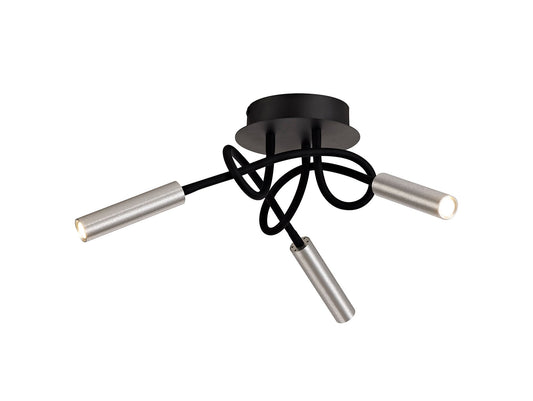 Clifton Ceiling, 3 Light Adjustable Arms, 3 x 5W LED Dimmable, 3000K, 930lm, Black and Aluminium, 3yrs Warranty