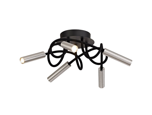 Clifton Ceiling, 5 Light Adjustable Arms, 5 x 5W LED Dimmable, 3000K, 1550lm, Black and Aluminium, 3yrs Warranty