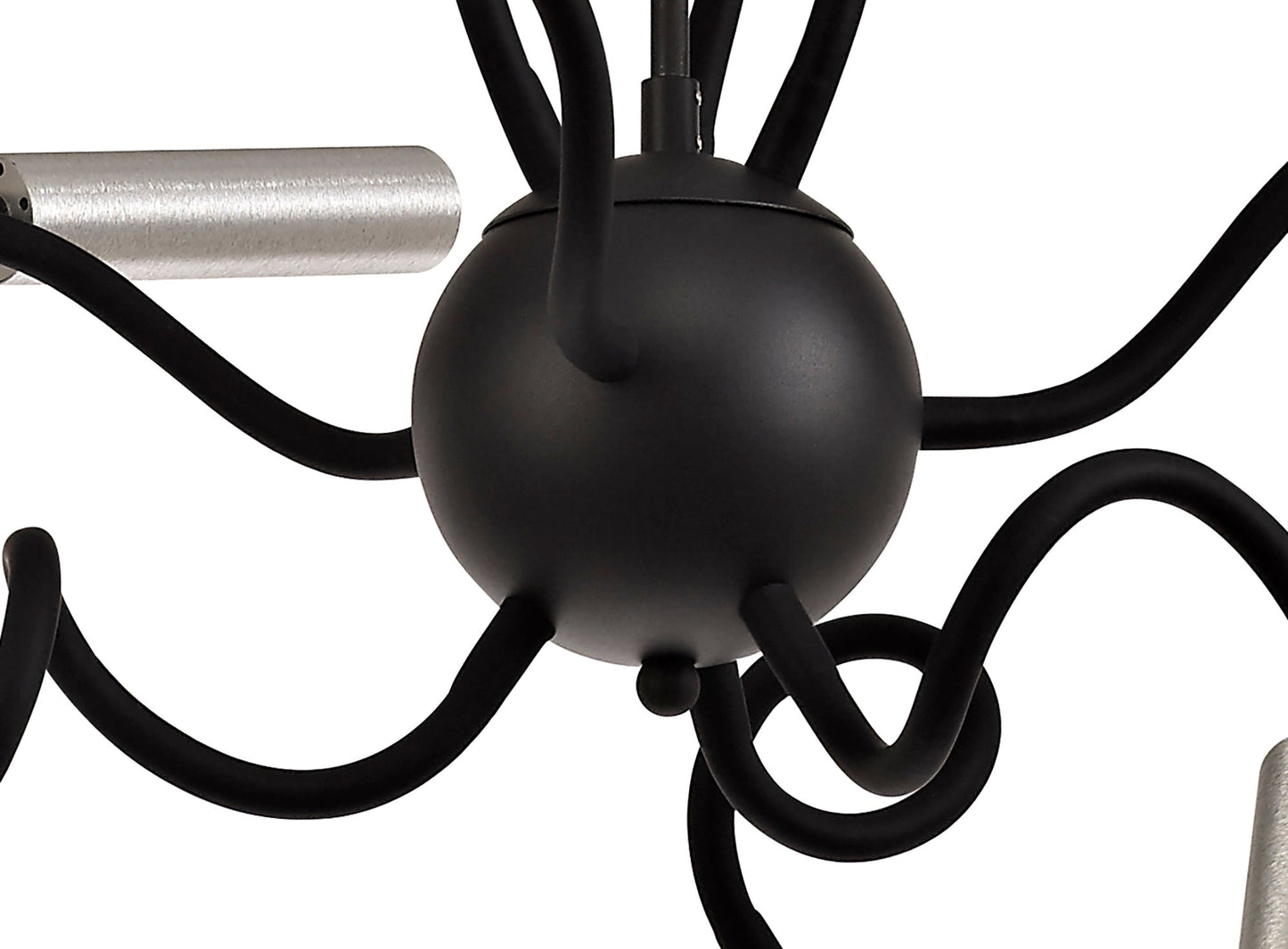 Clifton Sputnik Pendant, 9 Light Adjustable Arms, 9 x 4W LED Dimmable, 3000K, 2250lm, Black and Aluminium, 3yrs Warranty