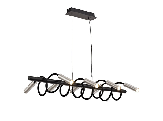 Clifton Linear Pendant, 8 Light Adjustable Arms, 8 x 4W LED Dimmable, 3000K, 2000lm, Black and Aluminium, 3yrs Warranty