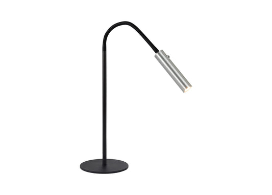 Clifton Table Lamp, 1 Light Adjustable Switched, 1 x 7W LED, 3000K, 436lm, Black and Aluminium, 3yrs Warranty