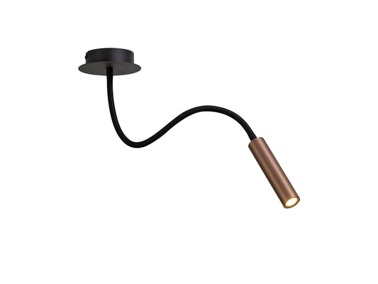 Clifton Ceiling, 1 Light Adjustable Arm, 1 x 5W LED, 3000K, 310lm, Black and Satin Copper, 3yrs Warranty