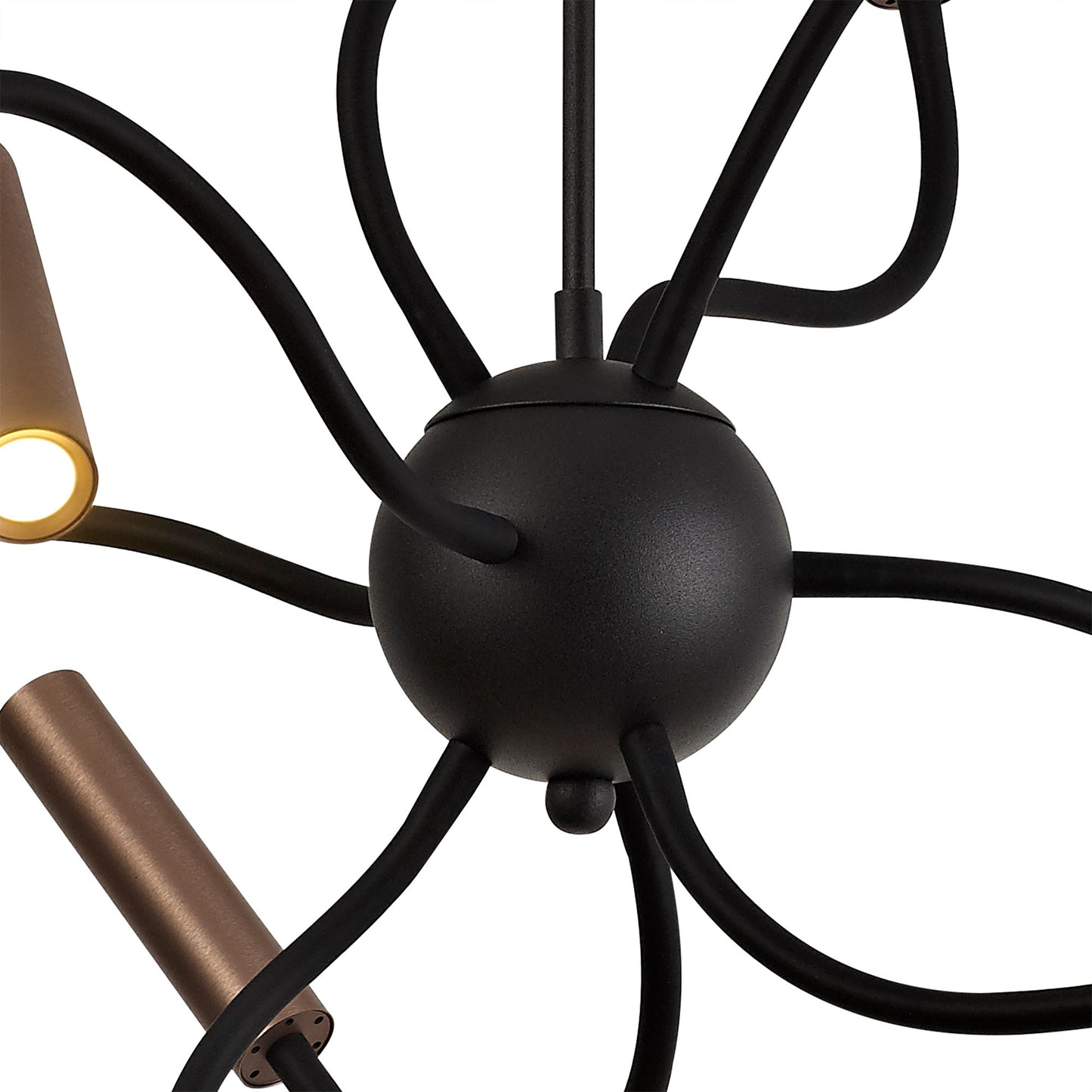 Clifton Sputnik Pendant, 9 Light Adjustable Arms, 9 x 4W LED Dimmable, 3000K, 2250lm, Black and Satin Copper, 3yrs Warranty
