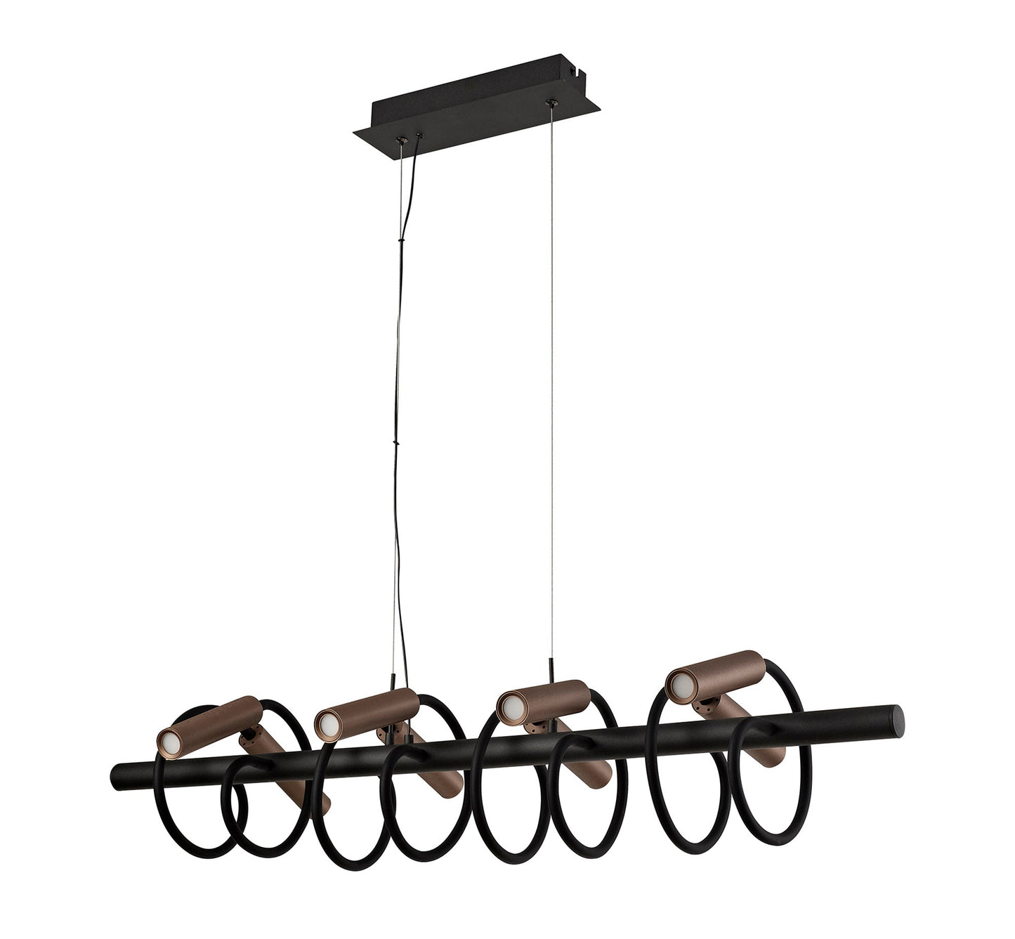 Clifton Linear Pendant, 8 Light Adjustable Arms, 8 x 4W LED Dimmable, 3000K, 2000lm, Black and Satin Copper, 3yrs Warranty