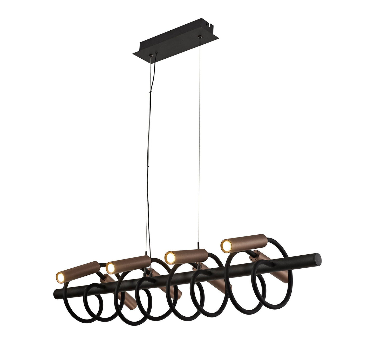 Clifton Linear Pendant, 8 Light Adjustable Arms, 8 x 4W LED Dimmable, 3000K, 2000lm, Black and Satin Copper, 3yrs Warranty