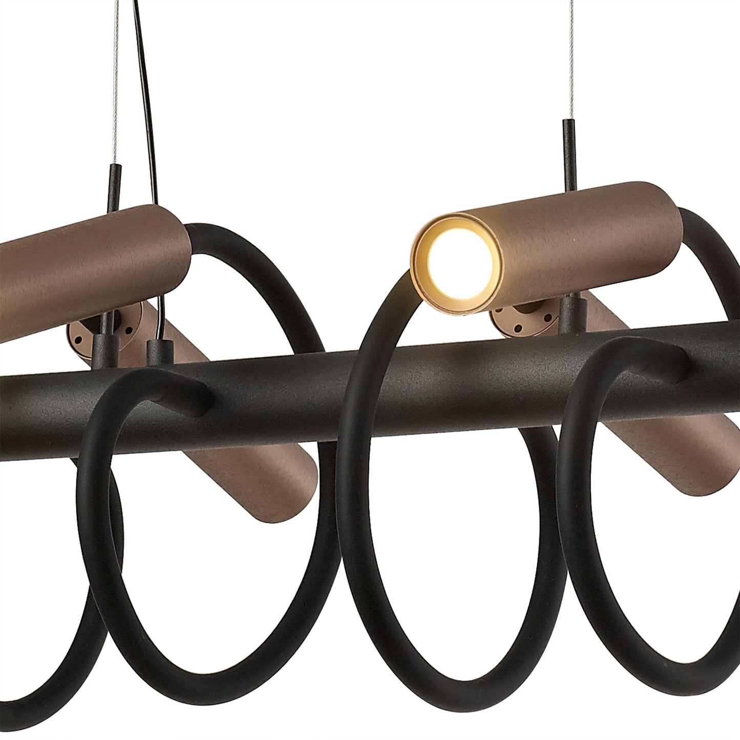 Clifton Linear Pendant, 8 Light Adjustable Arms, 8 x 4W LED Dimmable, 3000K, 2000lm, Black and Satin Copper, 3yrs Warranty