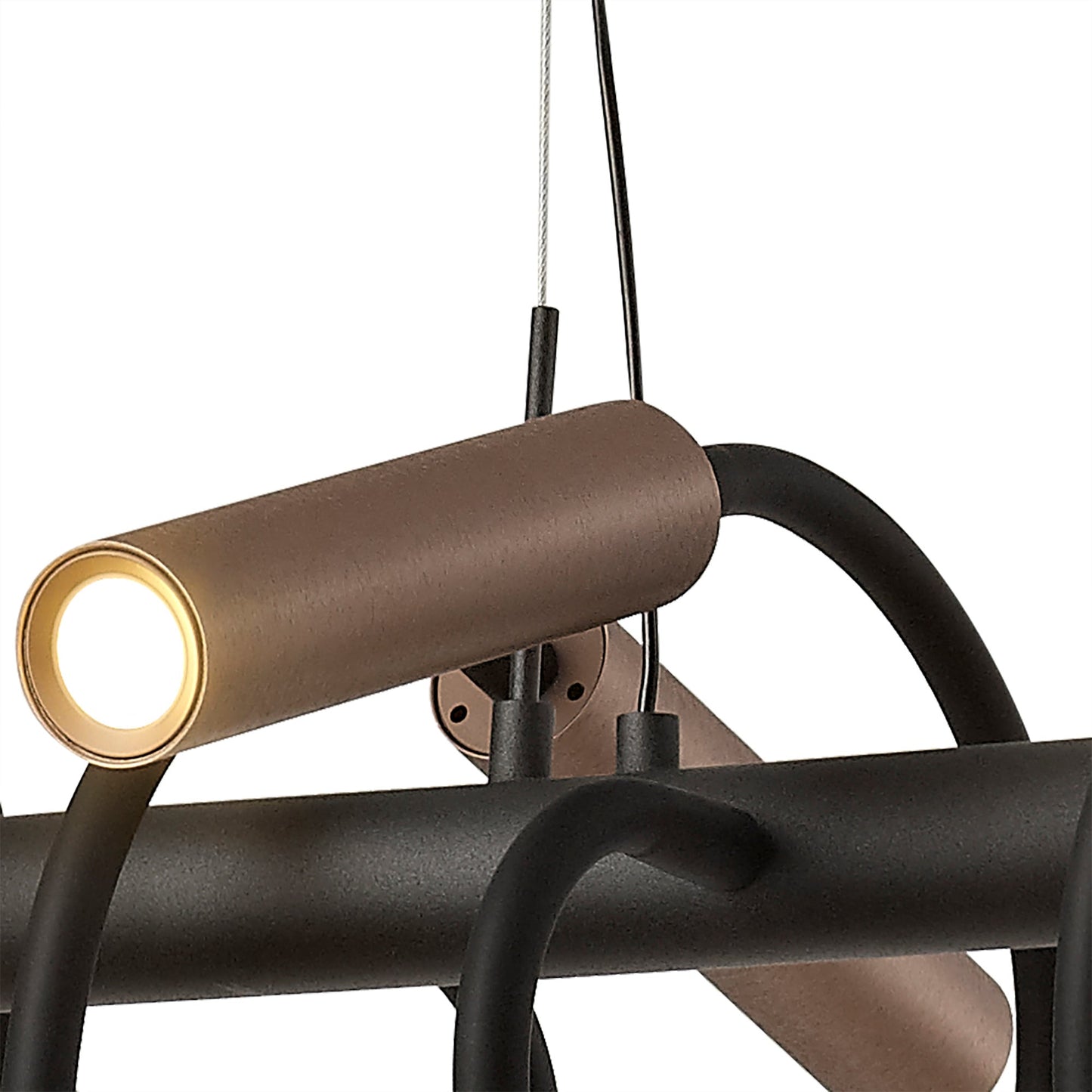 Clifton Linear Pendant, 8 Light Adjustable Arms, 8 x 4W LED Dimmable, 3000K, 2000lm, Black and Satin Copper, 3yrs Warranty