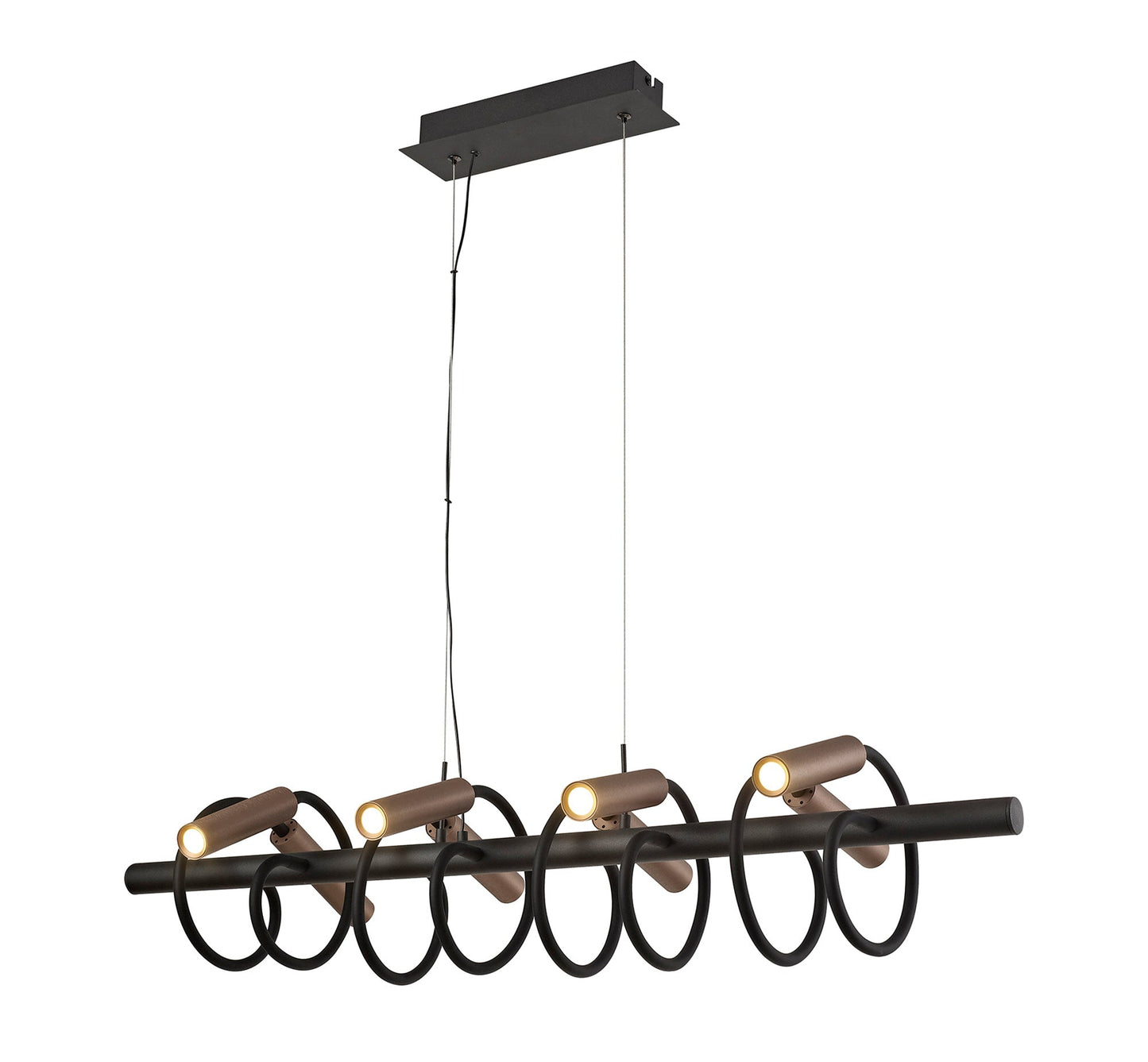 Clifton Linear Pendant, 8 Light Adjustable Arms, 8 x 4W LED Dimmable, 3000K, 2000lm, Black and Satin Copper, 3yrs Warranty