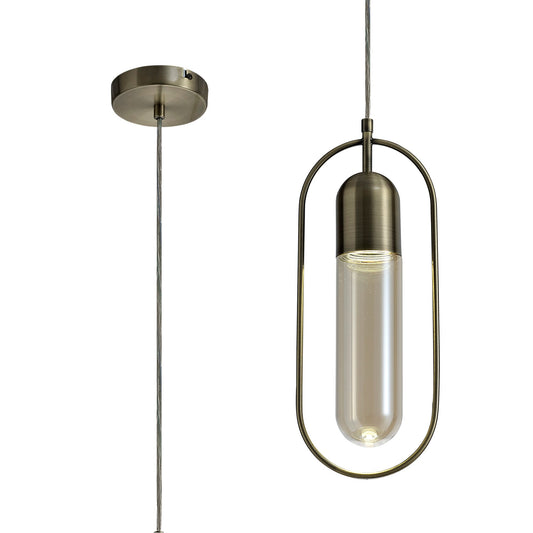 Cranford Rectangular Pendant, 1 x 7W LED, 4000K, 790lm, Antique Brass and Amber, 3yrs Warranty 2