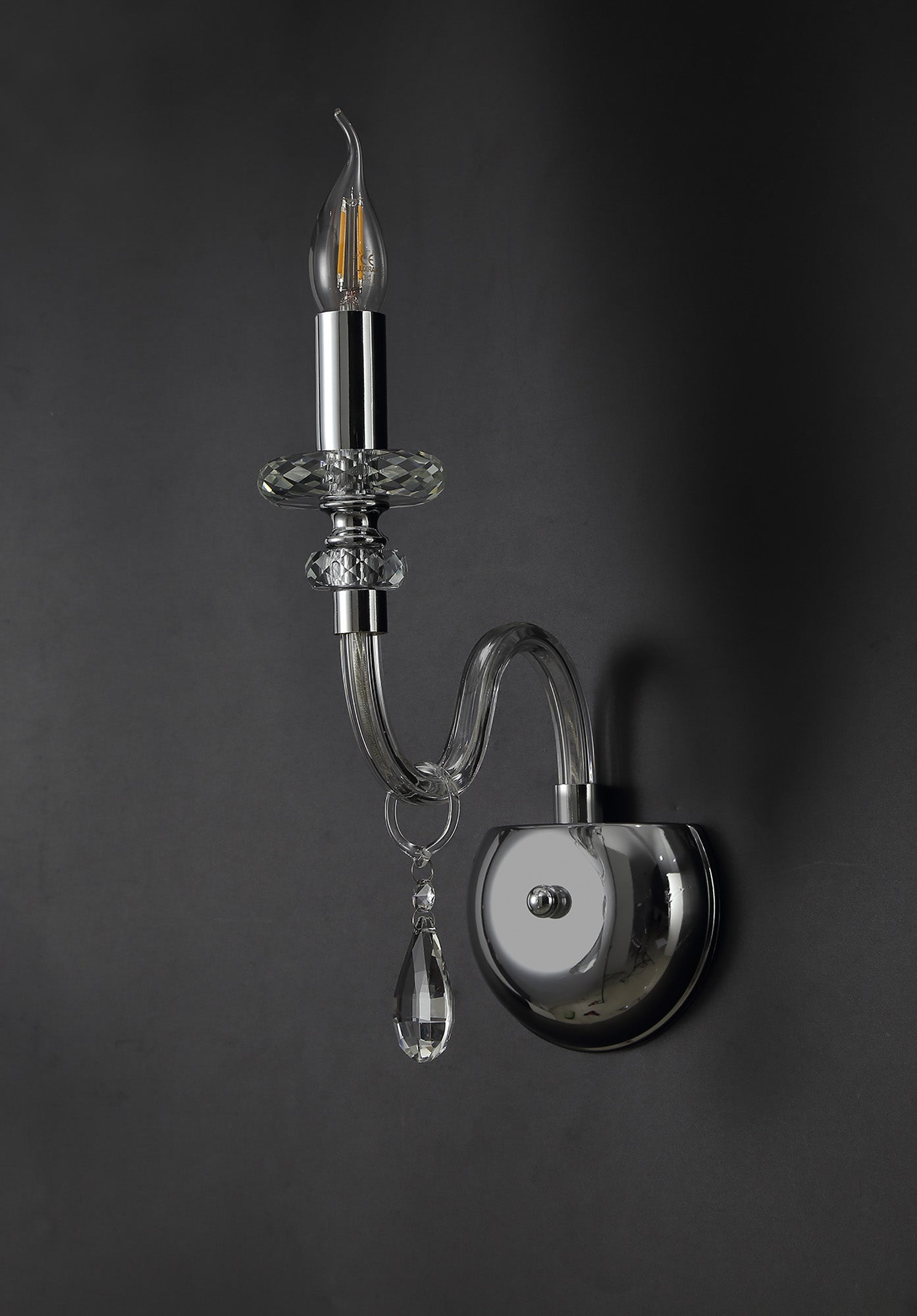 Damson Wall Lamp, 1 Light E14, Polished Chrome and Clear Glass and Crystal