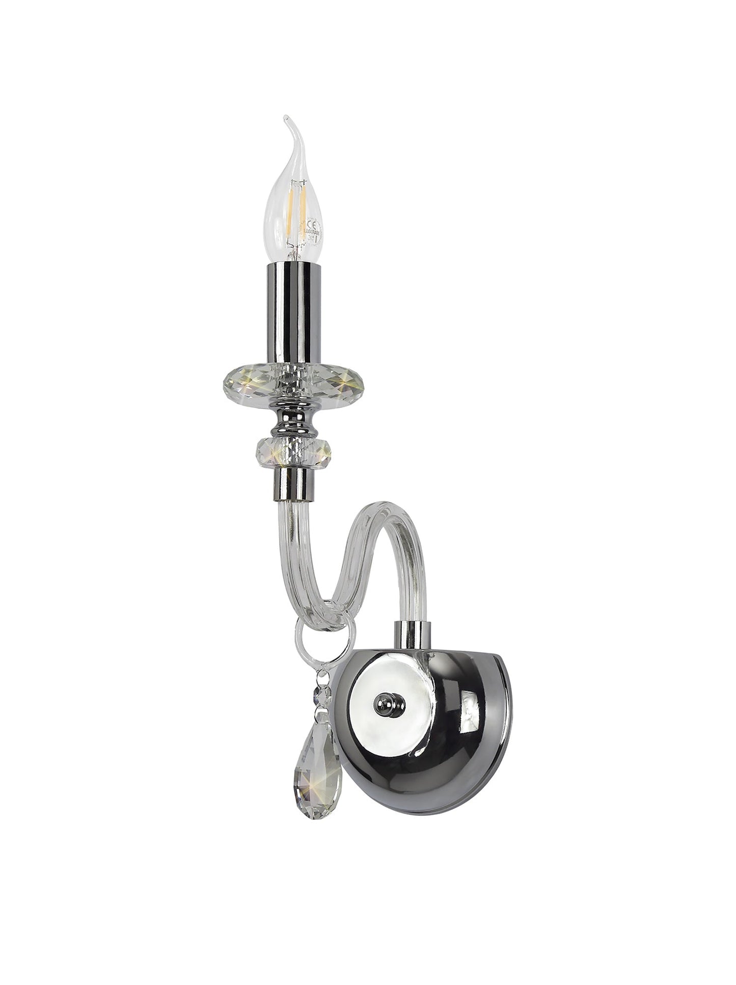 Damson Wall Lamp, 1 Light E14, Polished Chrome and Clear Glass and Crystal