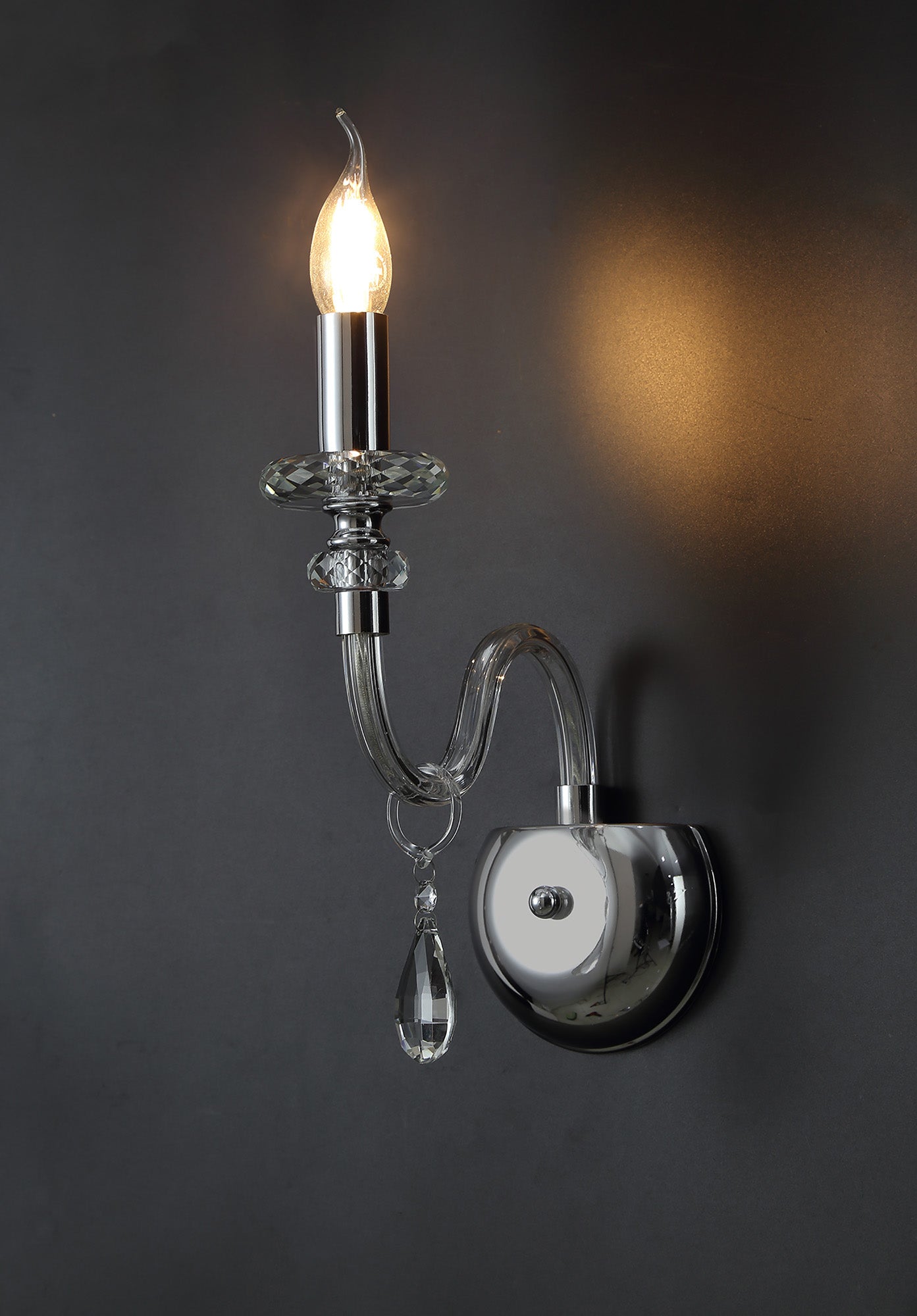 Damson Wall Lamp, 1 Light E14, Polished Chrome and Clear Glass and Crystal